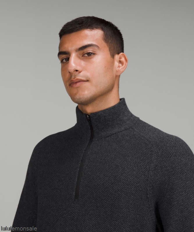 Lululemon Deutschland DELULU938 | Schwarz Meliert Strukturierter Strickpullover Mit Halbem Reißverschluss
